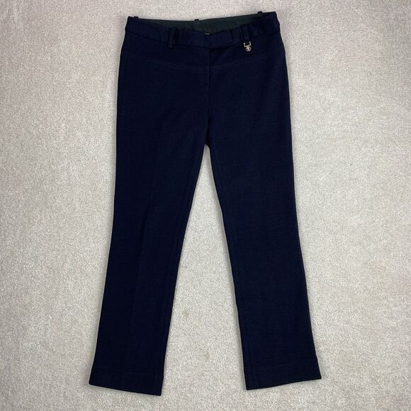 Tory Burch Beverly Navy Blue Wool Blend Knit Pleated Textured Pants 2 - Picture 1 of 14